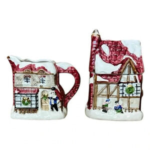 FITZ & FLOYD "A Dickens Christmas" Creamer  & Sugar Bowl w/ Lid 1988 Retired